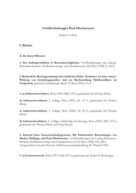 Publikationen zum 1.1.2012 - Institut fÃ¼r Zivilverfahrensrecht