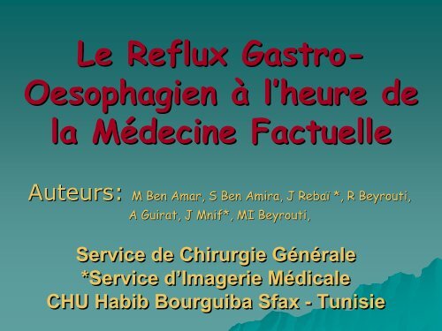 Le Reflux Gastro- Oesophagien Ã  l'heure de la MÃ©decine Factuelle