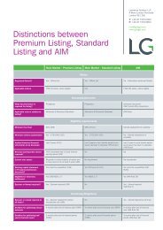 Distinctions between Premium Listing, Standard Listing and AIM