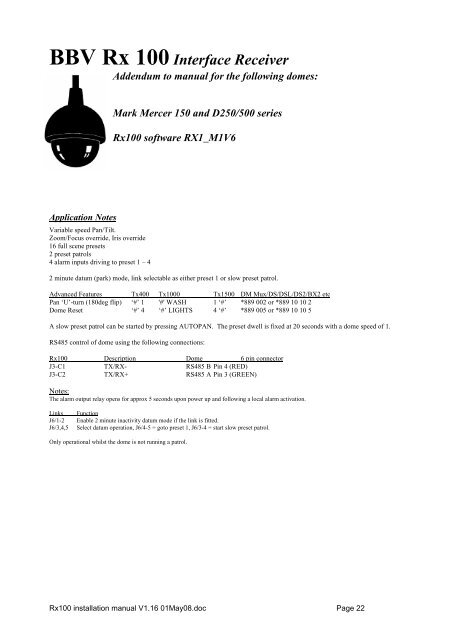 RX100 Dome Interface Receiver - Videcon