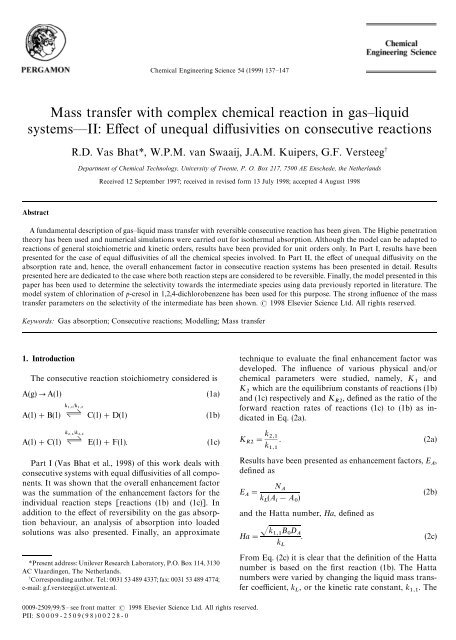 Mass transfer with complex chemical reaction in gas—liquid ... - ITM