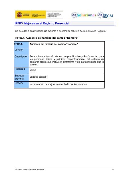 AL SIGM 3.0: EspecificaciÃ³n de requisitos - Plan Avanza