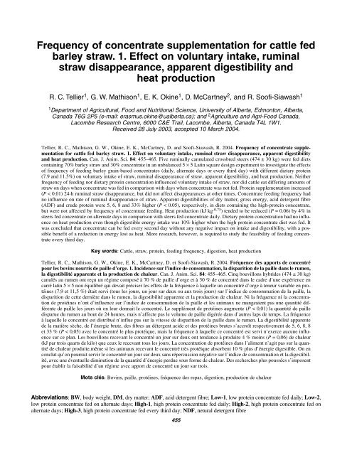 Frequency of concentrate supplementation for cattle fed barley straw ...