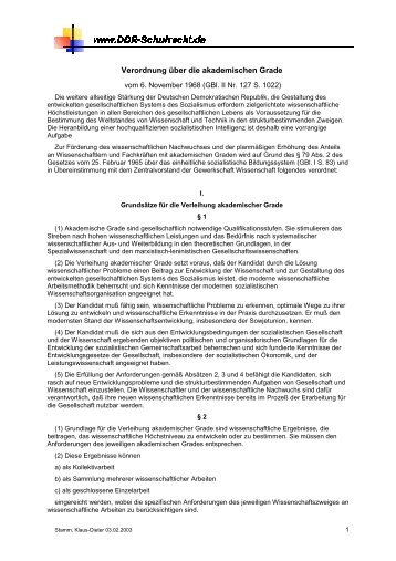 Verordnung über die akademischen Grade vom 6 ... - DDR-Schulrecht