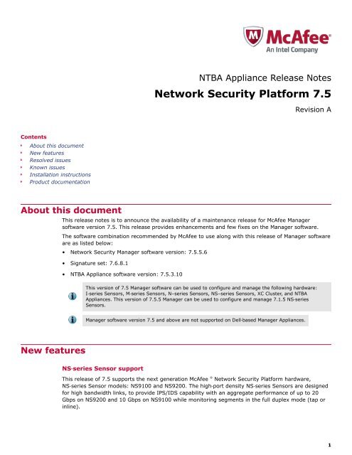 Network Security Platform 7.5.5.6-7.5.3.10 NTBA Release ... - McAfee