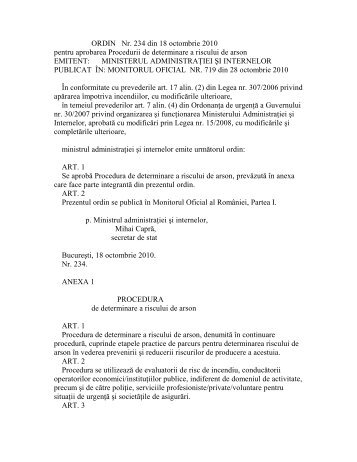 OMAI 234-2010 Procedura de determinare a riscului de arson