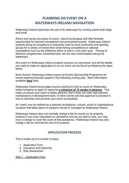 Planning an Event guidance notes - Waterways Ireland Planning an Event guidance notes - Waterways Ireland
