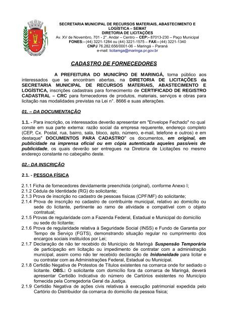 CADASTRO DE FORNECEDORES - MaringÃ¡