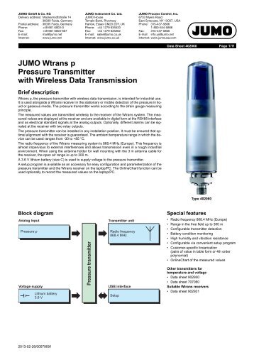 JUMO Wtrans p Pressure Transmitter with Wireless Data Transmission
