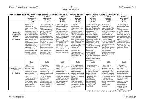 English FAL Grade 12 Paper 3 2011 â Memo - Teacher's Monthly