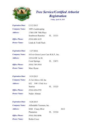 Certified Arborists List (PDF) - City of Weston