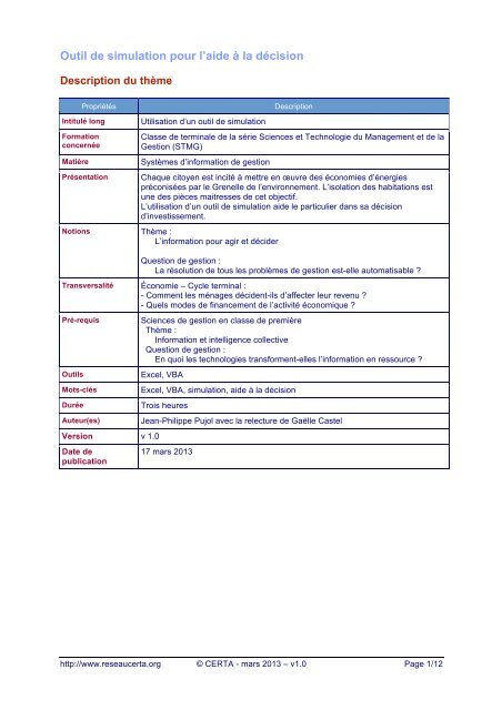 Outil de simulation pour l'aide à la décision