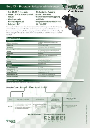 Euro XP - Programmierbarer Winkelsensor - Variohm EuroSensor