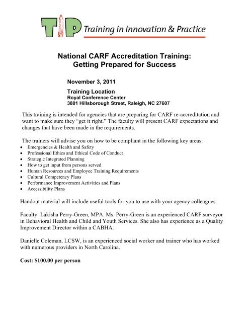 National CARF Accreditation Training - NC Council of Community ...