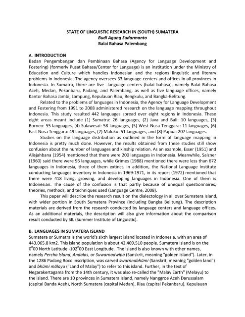 SUMATERA Budi Agung Sudarmanto Balai Bahasa Palembang A ...