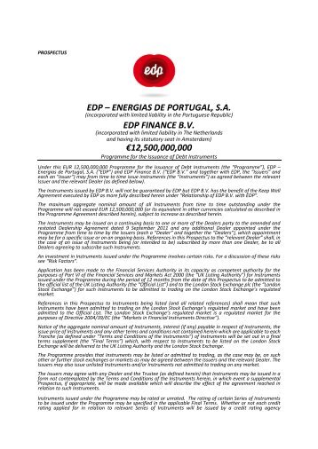 edp – energias de portugal, sa edp finance bv €12500000000 - CMVM