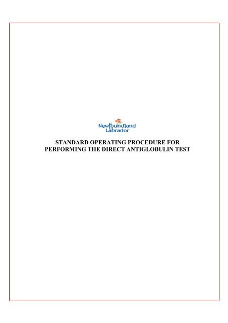 NL09-005 SOP for Performing the Direct Antiglobulin Test Ver 3