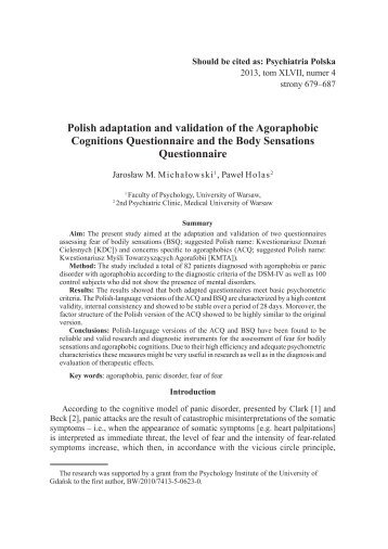 Polish adaptation and validation of the Agoraphobic Cognitions ...