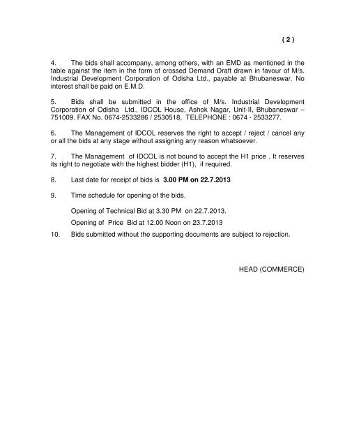 industrial development corporation of odisha limited - Tender