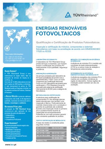 Energias Renováveis Fotovoltaicos - TÜV Rheinland Portugal