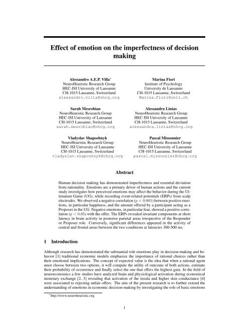 decision making with multiple imperfect decision makers - Institute of ...