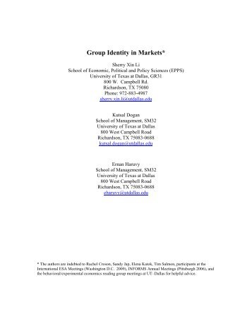 Group Identity in Markets* - The University of Texas at Dallas