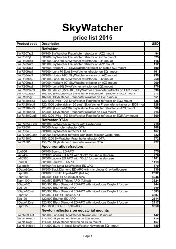 2013 Sky Watcher PRICE LIST