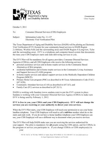 Letter - The Texas Department of Aging and Disability Services