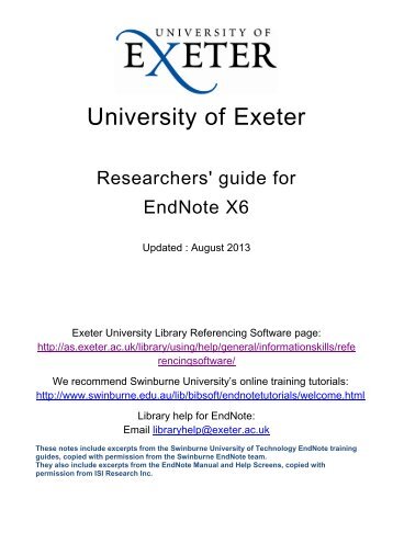 EndNote X6 Researchers Guide - University of Exeter
