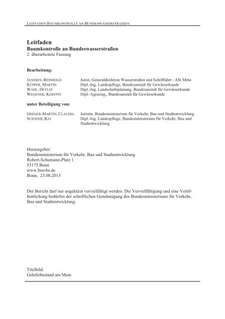 Leitfaden Baumkontrolle an BundeswasserstraÃen - Bundesanstalt ...