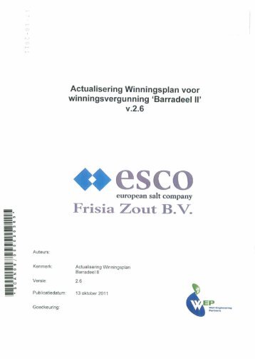 Actualisering Winningsplan voor winningsvergunning 'Barradeel II'