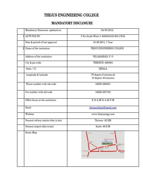 Mandatory Disclosure - Thejus Engineering College