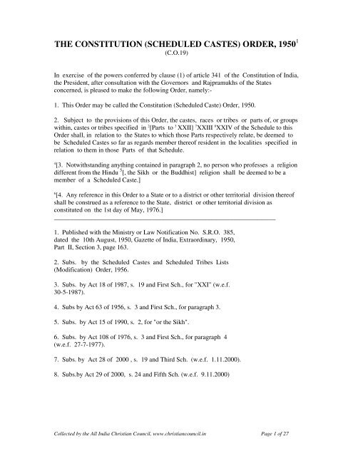 THE CONSTITUTION (SCHEDULED CASTES) ORDER, 1950