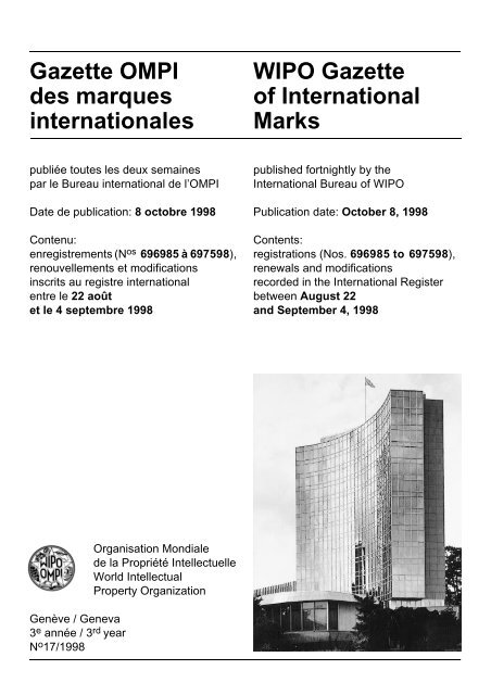 WIPO Gazette of International Marks Gazette OMPI des marques ...