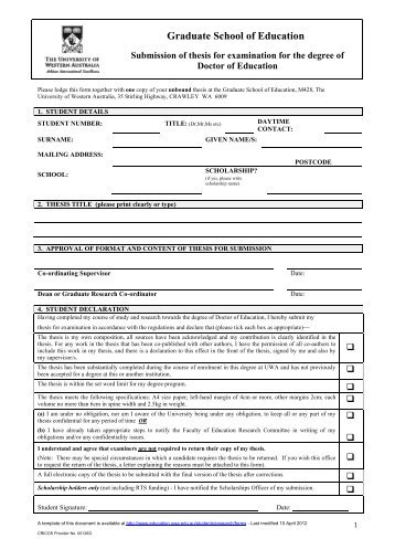 EdD Submission of Thesis for Examination Form - Faculty of Education