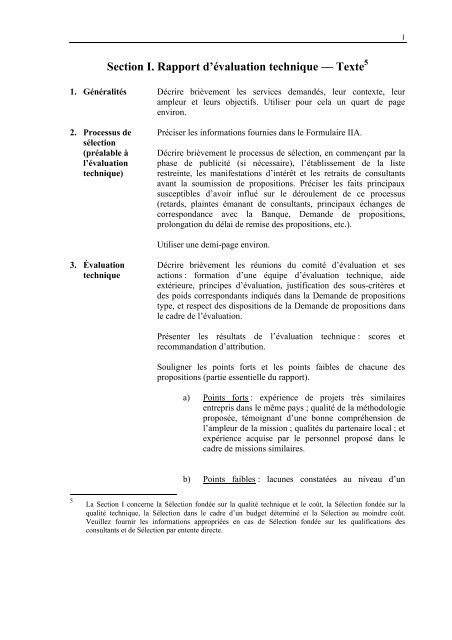 ModÃ¨le de rapport d'Ã©valuation de sÃ©lection de consultants, Banque ...