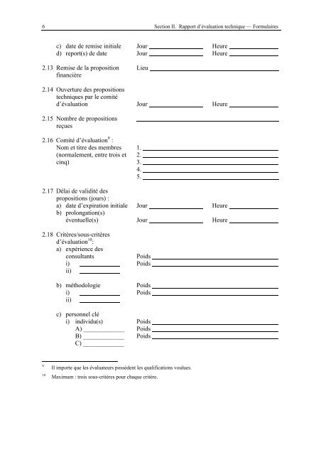 ModÃ¨le de rapport d'Ã©valuation de sÃ©lection de consultants, Banque ...