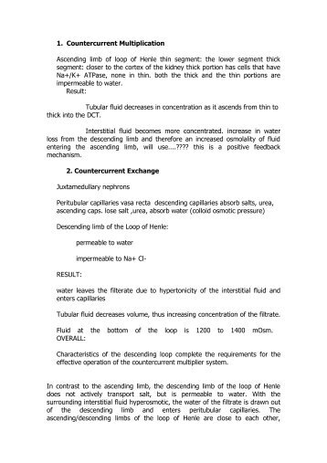 1. Countercurrent Multiplication Ascending limb of loop of Henle thin ...