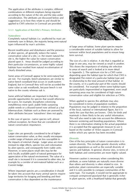 County Wildife Site Criteria for Cornwall - Cornwall Wildlife Trust