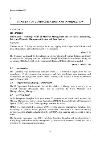 IT Audit of Material Management and Inventory Accounting - ITI Limited