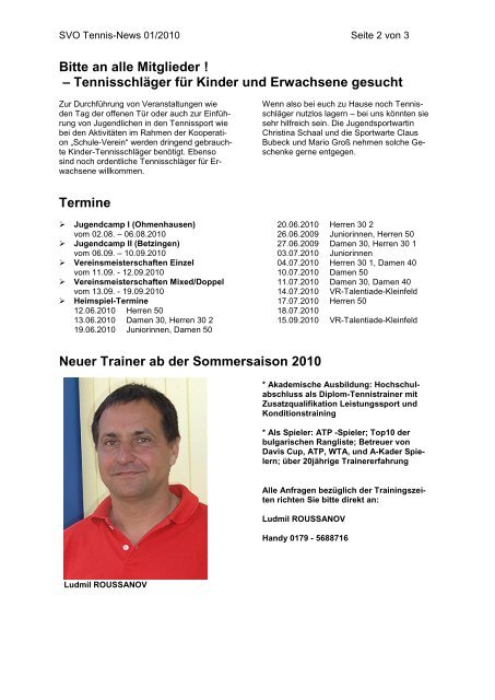 Tennis-News - SV Ohmenhausen