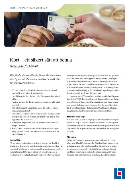 Information kortsÃ¤kerhet - LÃ¤nsfÃ¶rsÃ¤kringar