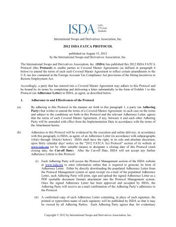 ISDA 2012 FATCA Protocol Text