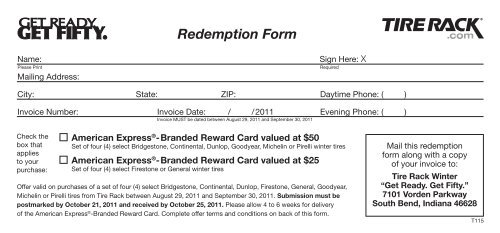 Redemption Form - Tire Rack