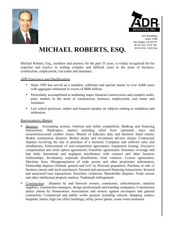 Michael Roberts, Esq. Resume - ADR Services, Inc.