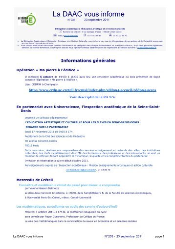 La DAAC vous informe nÂ°235 - AcadÃ©mie de CrÃ©teil