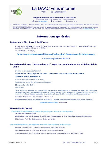 La DAAC vous informe nÂ°235 - AcadÃ©mie de CrÃ©teil