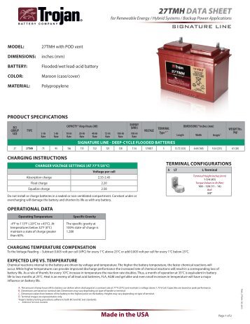 27TMH daTa sHeeT - Trojan Battery Company