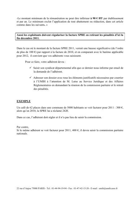 SPRE : CafÃ©s / Restaurants - PrÃ©cisions sur la facture 2010 et 2011