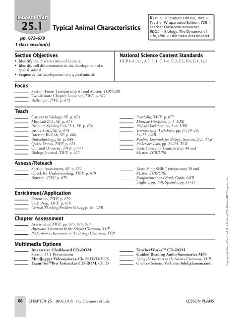 Typical Animal Characteristics 25.1 - Glencoe